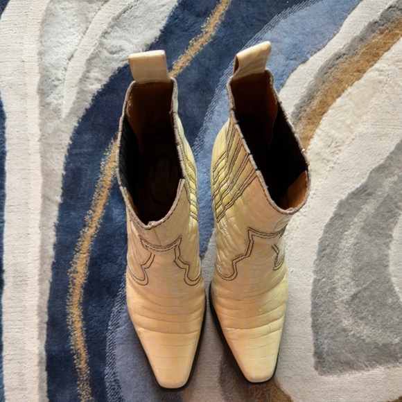 Ganni Beige Croc-Embossed Ankle Boots - Picture 3 of 6